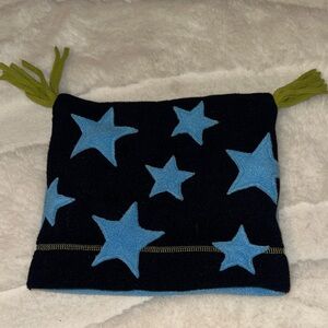 HANNA ANDERSSON BLUE FLEECE HAT STARS TASSELS LARGE 6-12 YEARS EUC